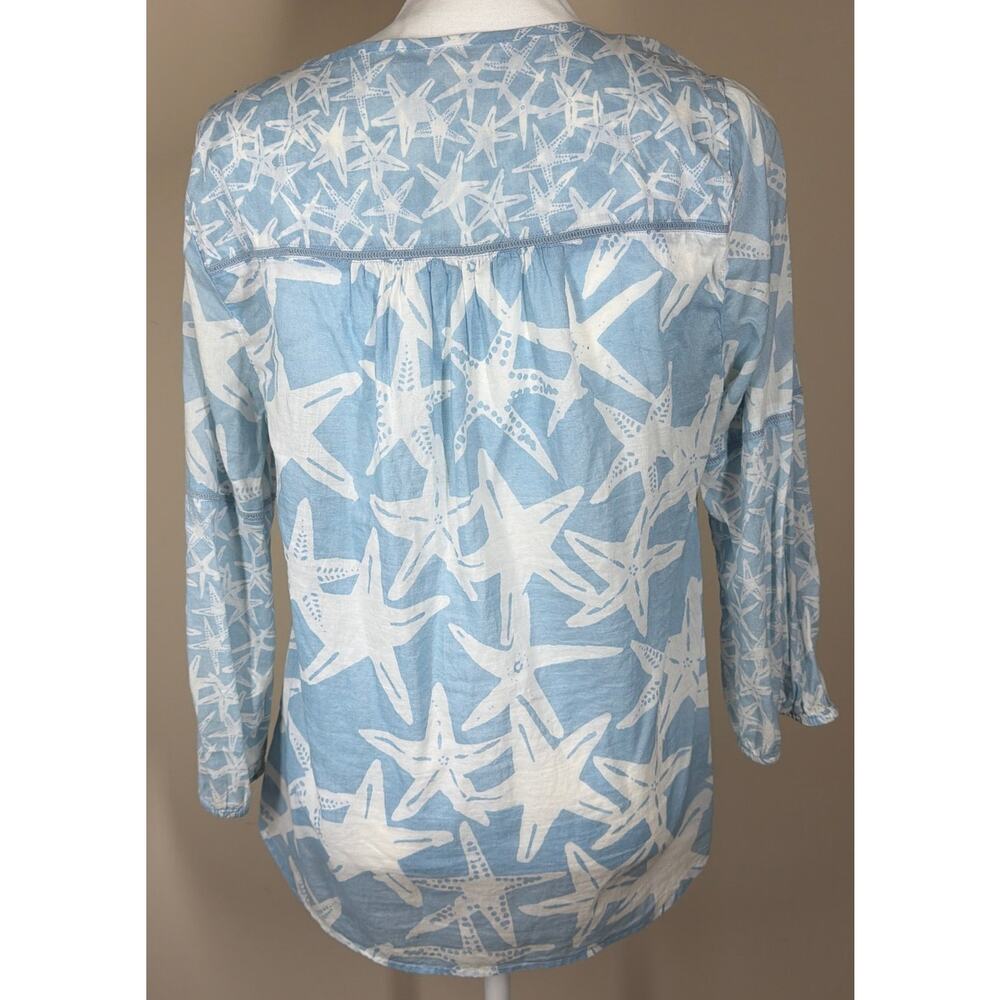 Crown and Ivy Blue and White Starfish Shirt 100% Cotton Size M - Picture 3 of 5